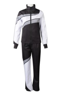WTV175 Online Order Women's Sport Suit Design Black and White Contrast Sport Suit Sport Suit Factory 100% Polyester  front view